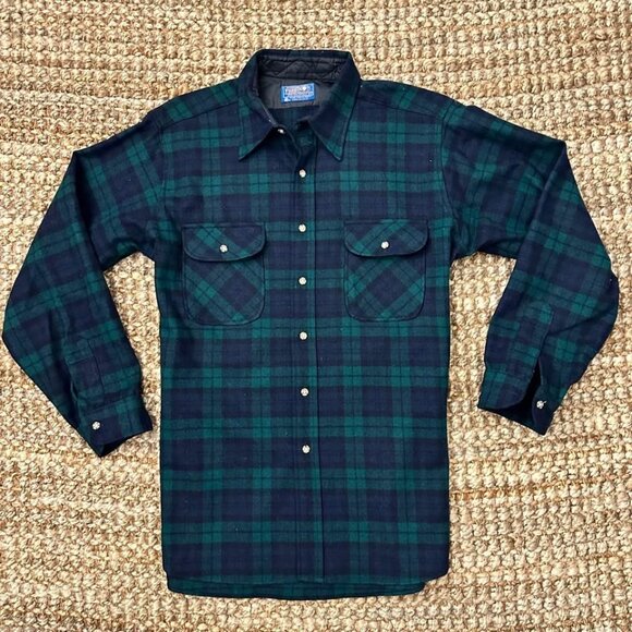 Pendleton Men’s Long Sleeve Button Down Shirt (Large) Green Blue 100% Wool Made - Picture 1 of 6